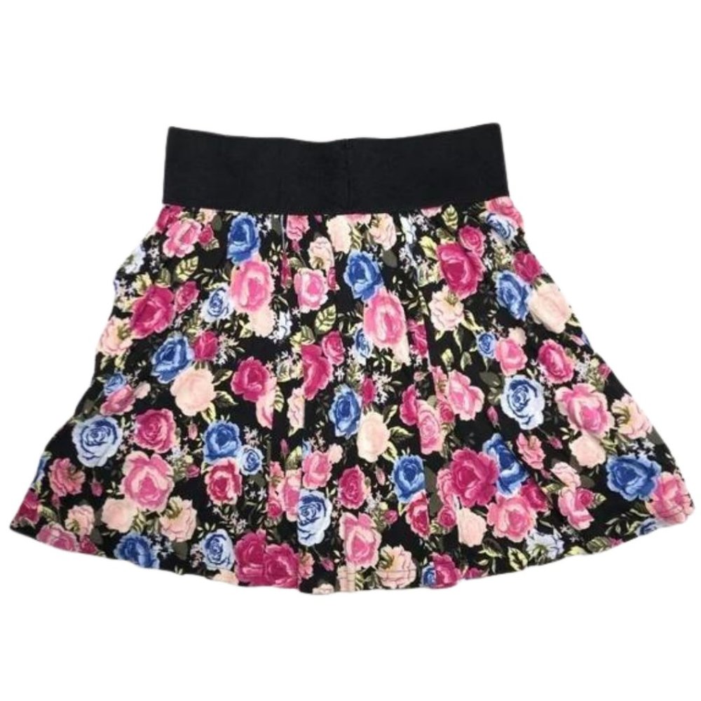 Divided Black and Multicolor Floral Flowy Skirt